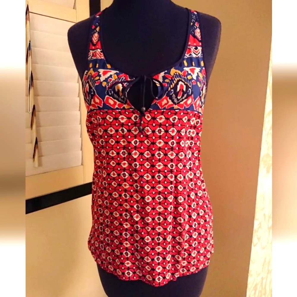 NWT Red LUCKY BRAND Blue Print Flowy Racerback Tank Top XS, S, M Native American